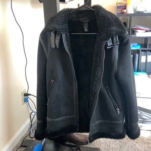 H&M suede shearling biker jacket